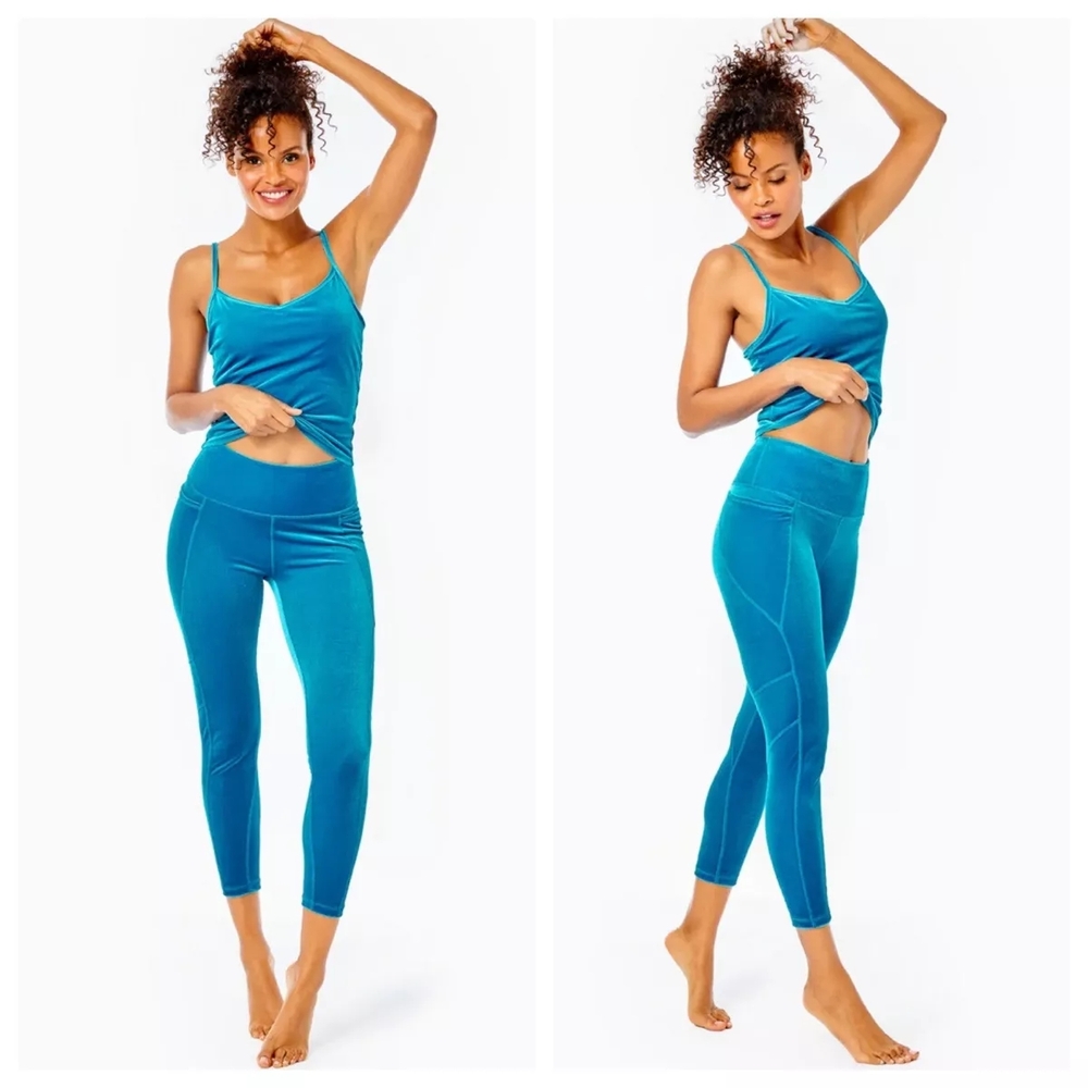 Lilly Pulitzer Weekender Luxletic High Rise Velour Leggings & Cassis Top Set NWT - Picture 2 of 16